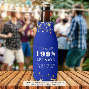 Class Reunion Royal Blue Gold Stars Personalised Bottle Cooler