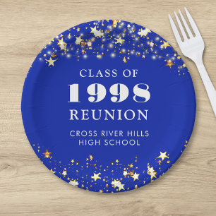 Class Reunion Royal Blue Gold Stars Personalised Paper Plate