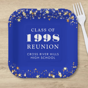 Class Reunion Royal Blue Gold Stars Personalised Paper Plate