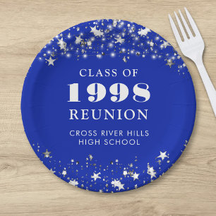 Class Reunion Royal Blue Silver Stars Personalised Paper Plate