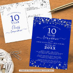 Class Reunion Royal Blue Stars Lights Any Year Postcard<br><div class="desc">Modern and elegant class reunion postcard invitation for any year reunion (shown for a 10 Year) featuring silver stars and lights, elegant handwritten script typography and a custom colour background (shown in royal blue) that you can change to your school colour or party theme colour. All text is editable to...</div>