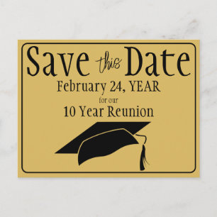 Class Reunion Save The Date Black Gold QR Code Postcard