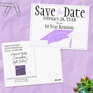 Class Reunion Save The Date Lavender Cap QR Code Postcard