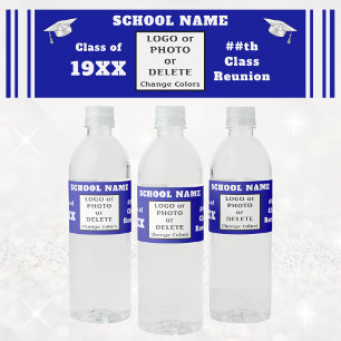 Class Reunion Water Bottle Labels, Blue and White Label