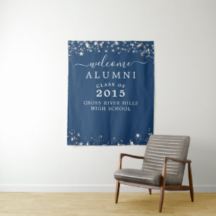 Class Reunion Welcome Alumni Blue Silver Stars Tapestry