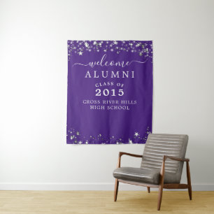 Class Reunion Welcome Alumni Purple Silver Stars Tapestry