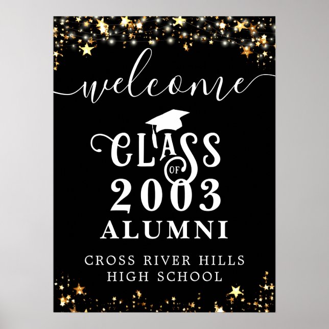 Class Reunion Welcome Black Gold Stars Custom Poster (Front)