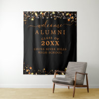 Class Reunion Welcome Black Orange Stars Confetti