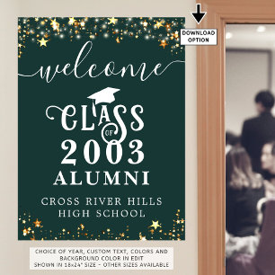 Class Reunion Welcome Green Gold Stars Custom Poster