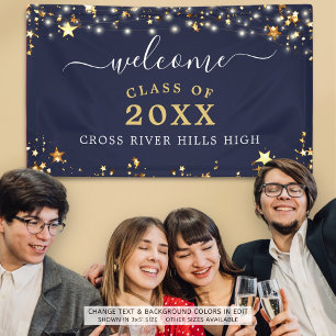 Class Reunion Welcome Navy Blue Gold Stars Banner