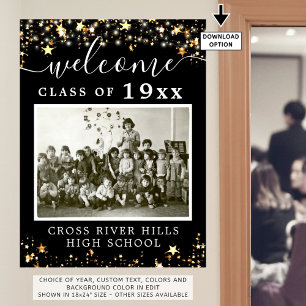 Class Reunion Welcome One Photo Black Gold Stars Poster