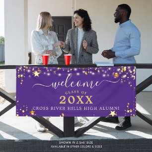 Class Reunion Welcome Purple Gold Stars Banner
