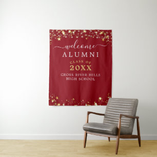 Class Reunion Welcome Red Gold Stars Tapestry