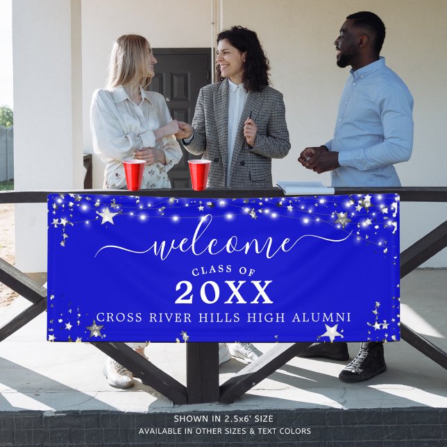 Class Reunion Welcome Royal Blue Silver Stars Banner (Creator Uploaded)