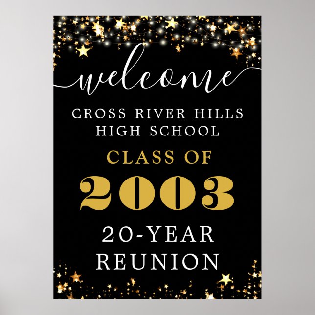 Class Reunion Year Welcome Black Gold Stars Poster (Front)
