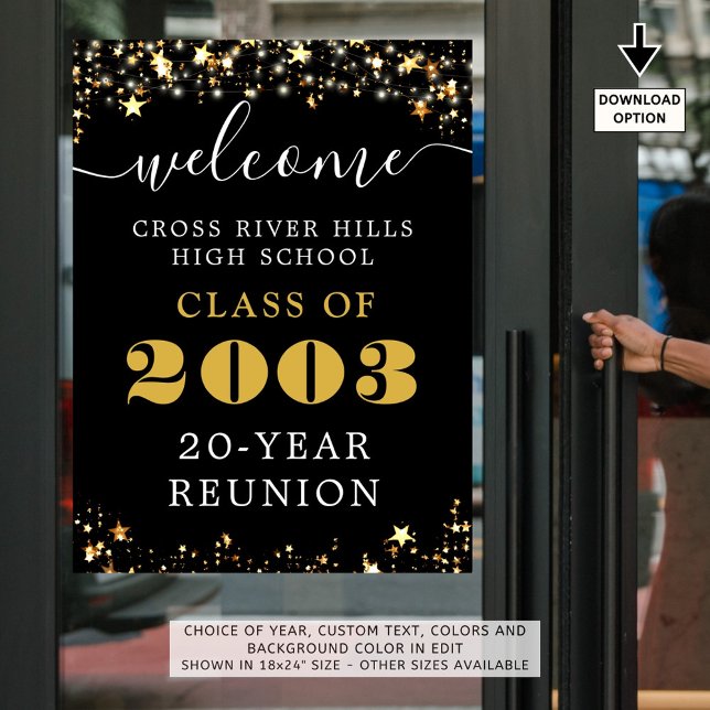 Class Reunion Year Welcome Black Gold Stars Poster (Creator Uploaded)