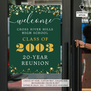 Class Reunion Year Welcome Dark Green Gold Stars Poster