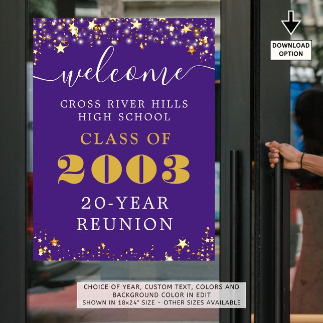 Class Reunion Year Welcome Purple Gold Stars Poster (Creator Uploaded)