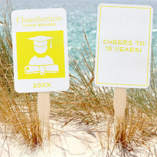 Class Reunion Yellow White Custom Hand Fan