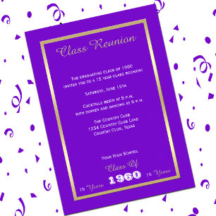 Class Reunion Your Year Purple and Gold Invitation