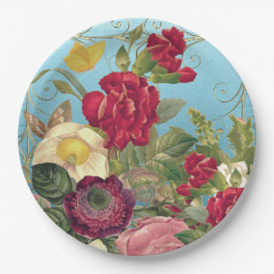 Class Roses Red, Burgandy, Yellow, Teal Backed  Paper Plate
