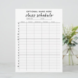 Class Schedule for Semester reminder card