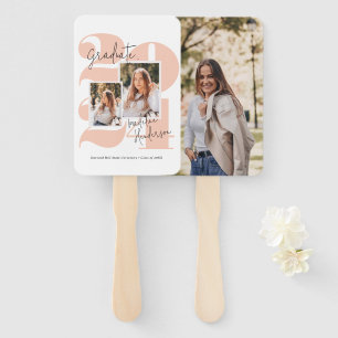 Class Year 3 Photo Collage Peach Graduation Hand Fan