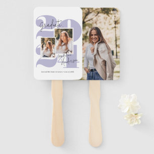 Class Year 3 Photo Collage Purple Graduation Hand Fan