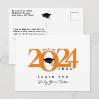 Class Year Grad Tassel Orange Graduation Thank You