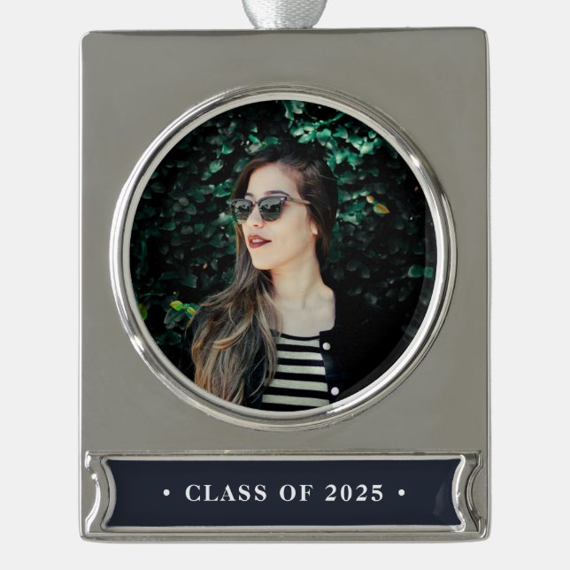 Class Year Graduation Photo Silver Plated Banner Ornament (Front)