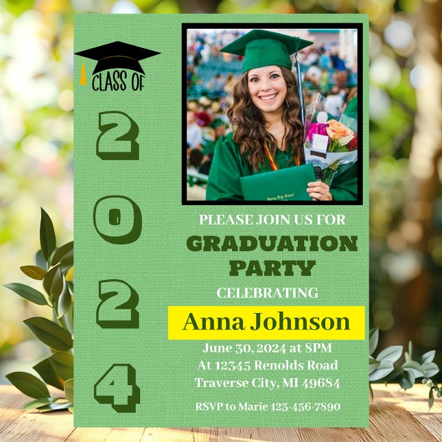 Class Year Green Graduation Party Invitation Card (Creator Uploaded)