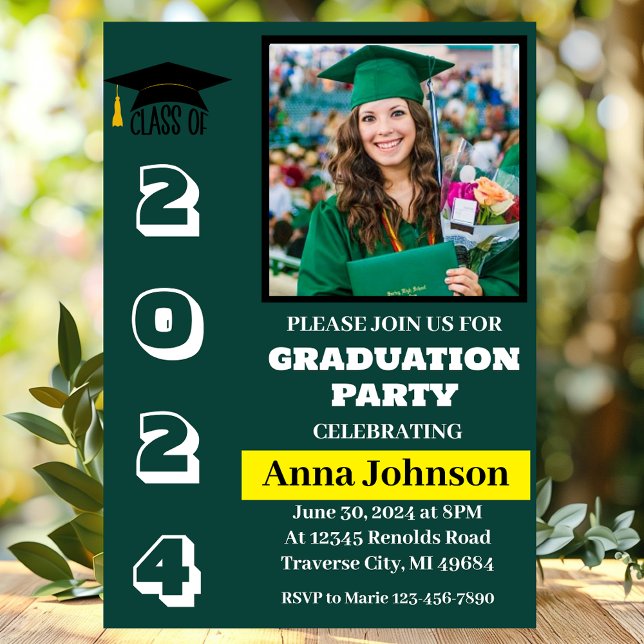 Class Year Green Graduation Party Invitation Card (Creator Uploaded)