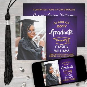 Class Year Purple and Gold Modern Graduation Photo Invitation