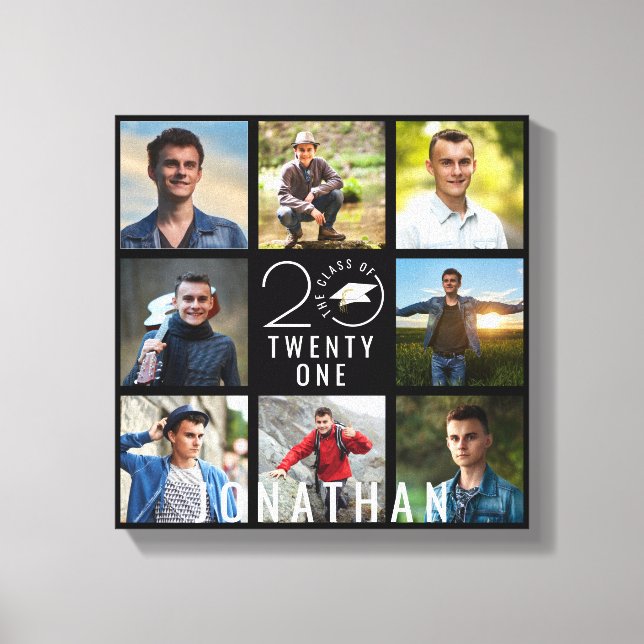 Class Year School 8 Photo Collage Graduation Black Canvas Print (Front)
