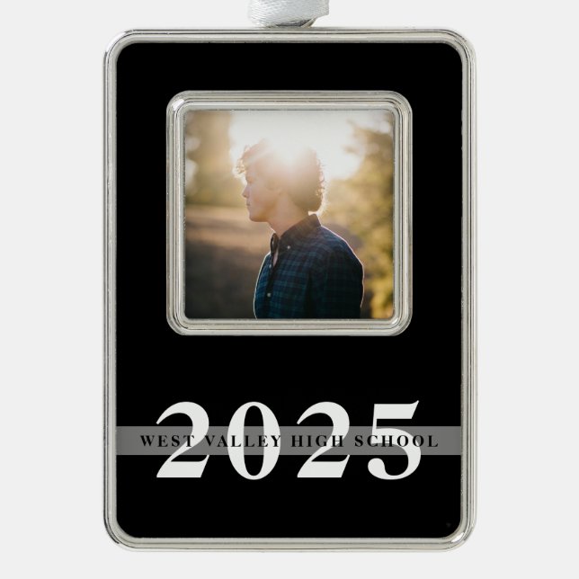 Class Year & School | Graduation Photo Silver Plated Framed Ornament (Front)
