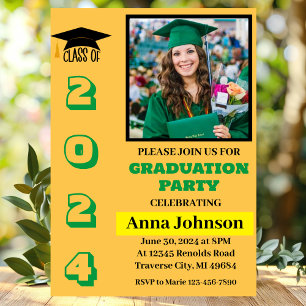 Class Year Yellow Graduation Party Invitation Card