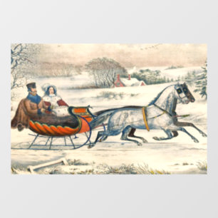 Classic 1853 Sleigh Ride Currier Ives Road Winter