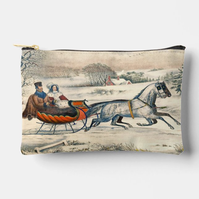 Classic 1853 Sleigh Ride Currier Ives Road Winter Accessory Pouch (Front)