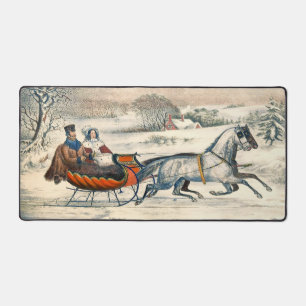 Classic 1853 Sleigh Ride Currier Ives Road Winter Desk Mat