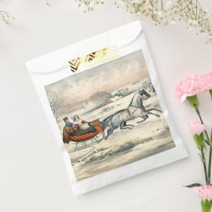 Classic 1853 Sleigh Ride Currier Ives Road Winter Favour Bags