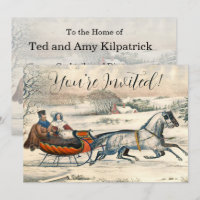 Classic 1853 Sleigh Ride Currier Ives Road Winter