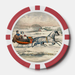 Classic 1853 Sleigh Ride Currier Ives Road Winter Poker Chips