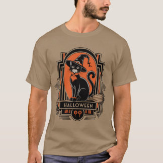 Classic 1920s Halloween Black Cat Witch T-Shirt