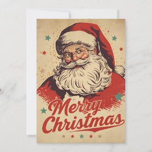 Classic 1950s Retro Santa Claus Merry Christmas Holiday Card