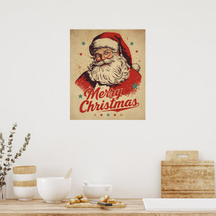 Classic 1950s Retro Santa Claus Merry Christmas Poster