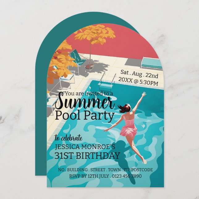 Classic 1950's Style Pool Party Birthday  Invitation (Front/Back)