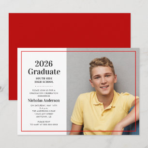 Classic 2026 Graduate Photo Red Graduation Invitation