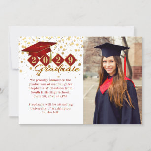 Classic 2 Photo Graduation Red and Gold Announcement