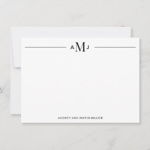 Classic 3-Letter Monogram, Black Personalised Flat Card
