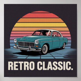 Classic 50s Sedan Retro Sunset Poster